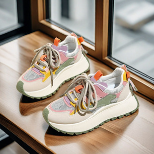 Women's Shoes 2025 Spring and Summer Large Size 41-42 Dad Shoes Ins Versatile Thick-Soled Flats Sports Casual Shoes Bn016