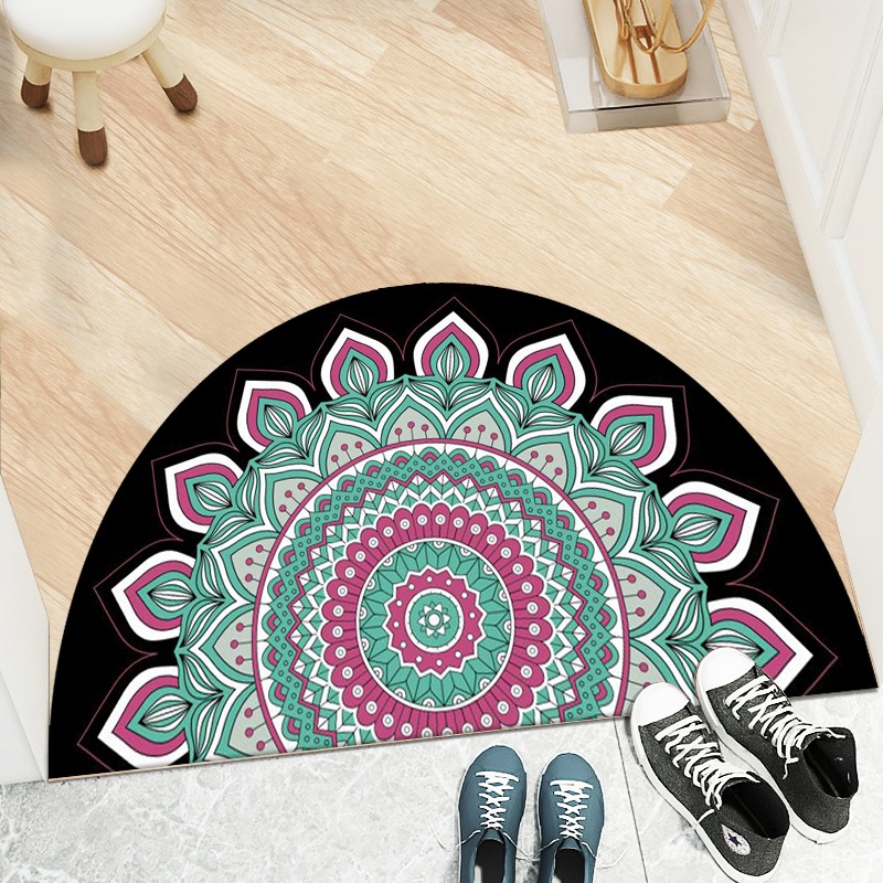 Transfronterizo retro estilo étnico semicírculo alfombra del piso del hogar dormitorio antideslizante alfombra del piso cuarto de baño puerta de entrada mat