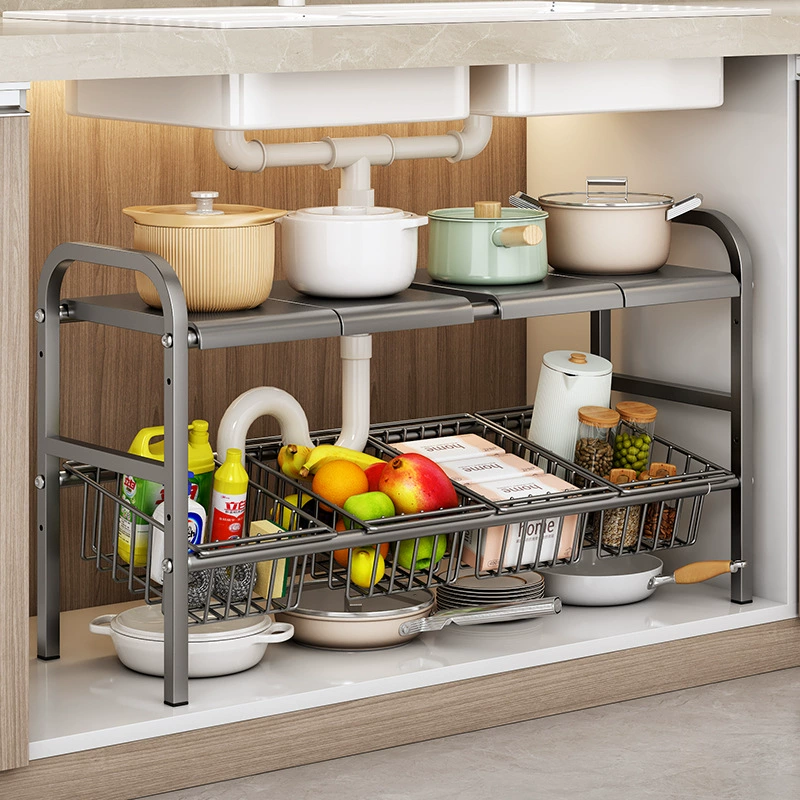 Retractable Under-Sink Storage Rack, Multi-Layer Adjustable Pot & Dish Organizer, 2–10 Board Options