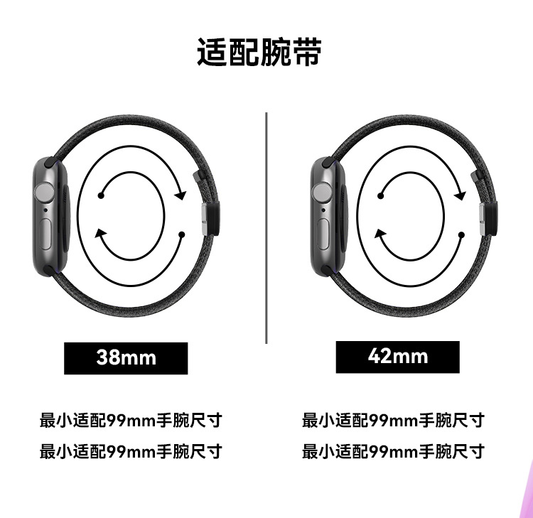 A nylon universal sliding buckle magnetic watch strap suitable for Huawei, Apple and Samsung iwatch Item Picture