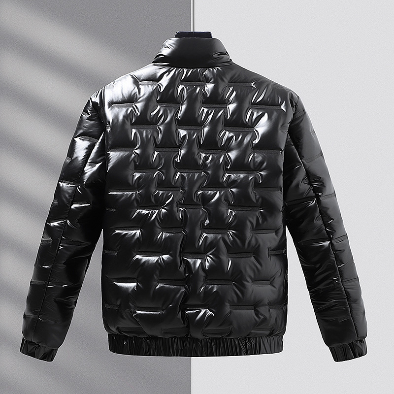 2023 Winter New Solid Color Bright Face Men's Casual Slim Fit Stand Collar Thick Cotton Jacket_voghion.com