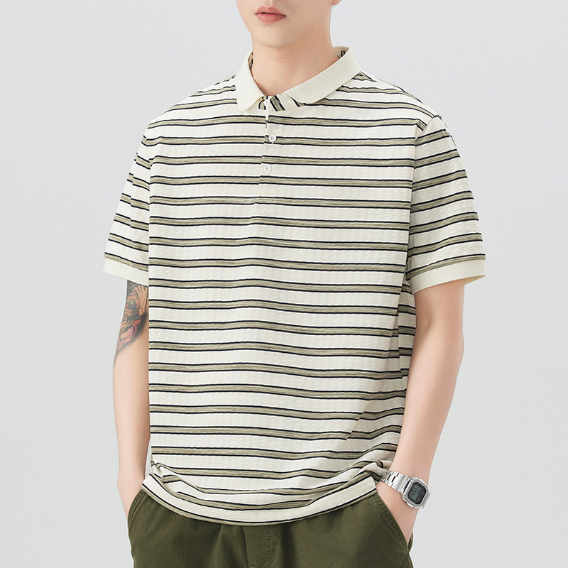 Danbaoni | Polo Shirt Men's Short-Sleeved 2026 Summer Lapel Top Black and White Stripes Slimming Youth Fashion Casual Danbaoni | Polo Shirt Men's Short-Sleeved 2026 Summer Lapel Top Black and White Stripes Slimming Youth Fashion Casual