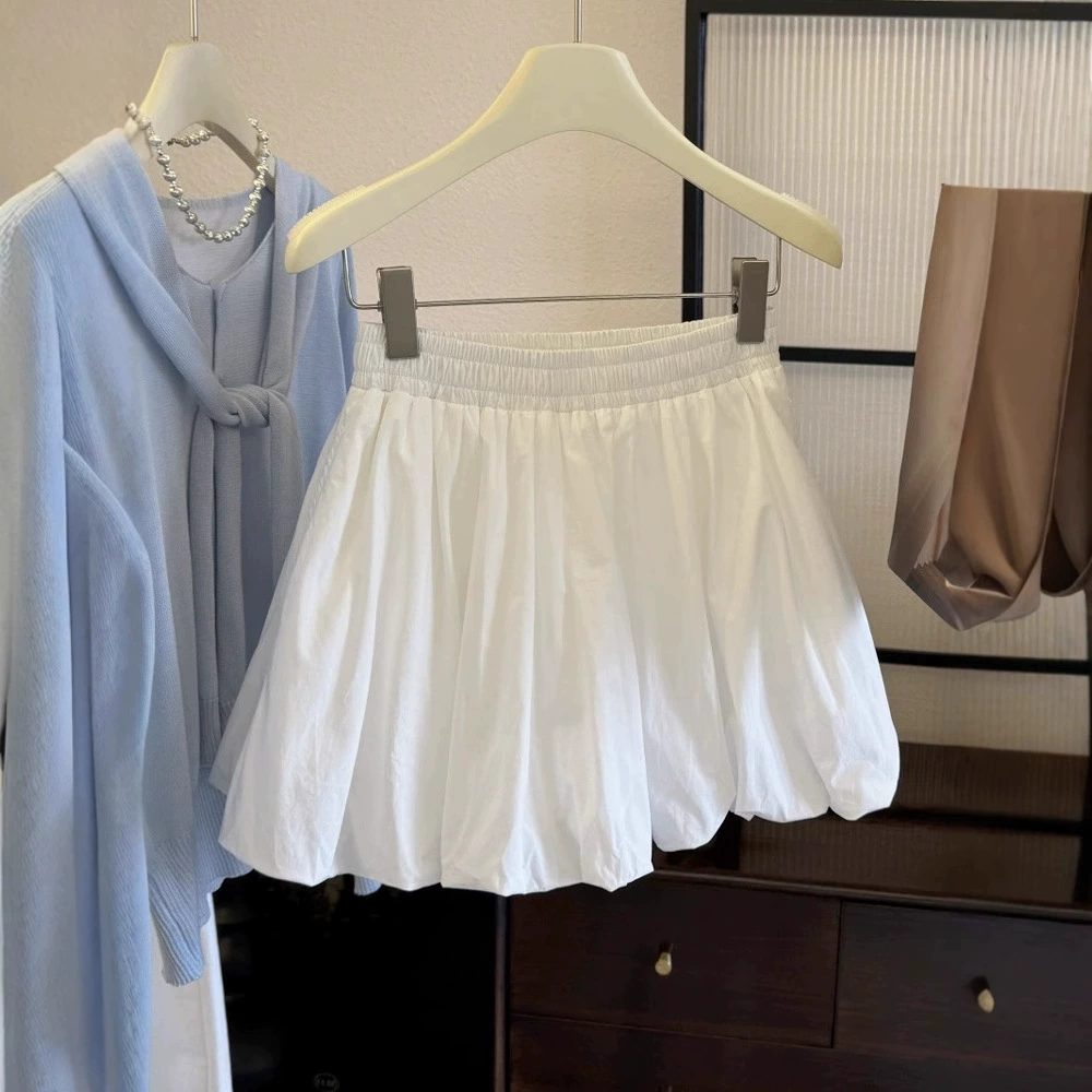 Белая пушистая юбка-бутон для женщин, лето 2025, новый дизайн, высокая талия, стройнящая, юбка-балетка А-силуэта