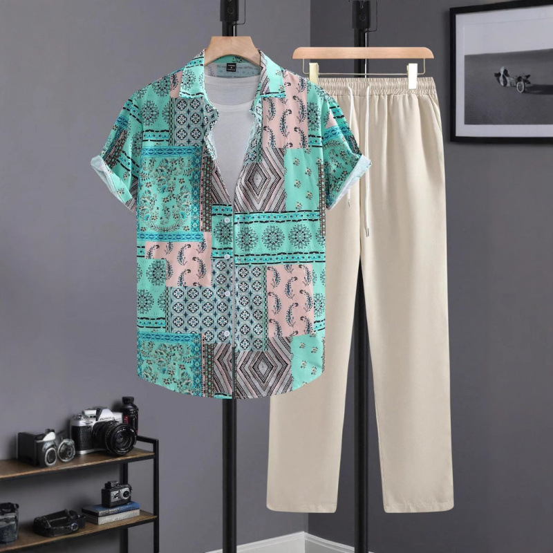 3D Digital Printing Cross-Border European and American Foreign Trade 2024 New Casual Ethnic Style Short-Sleeved Shirt and Pants Set 3D Digital Printing Cross-Border European and American Foreign Trade 2024 New Casual Ethnic Style Short-Sleeved Shirt and Pants Set
