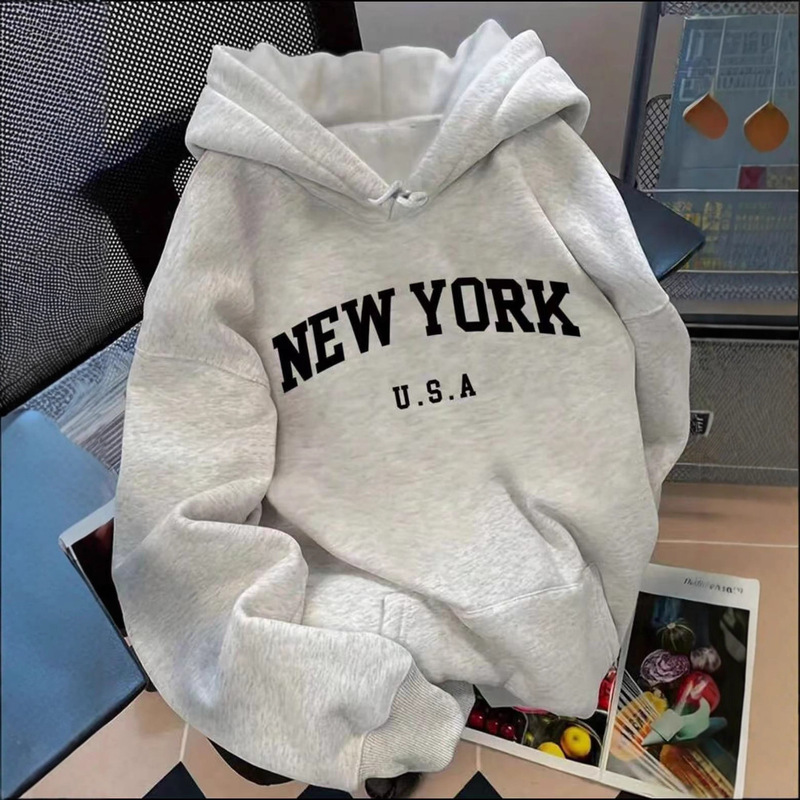American Retro Letter Print Mid-Length Casual Hooded Sweatshirt Jacket Loose and Versatile Long-Sleeved Top for Women in Autumn American Retro Letter Print Mid-Length Casual Hooded Sweatshirt Jacket Loose and Versatile Long-Sleeved Top for Women in Autumn