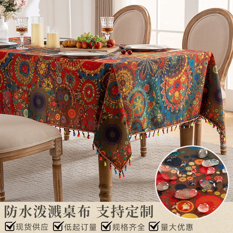 Transfronterizo nuevo estilo bohemio impermeable manto de mesa color frisa impresión manto de mesa a prueba de polvo manto de mesa al por mayor