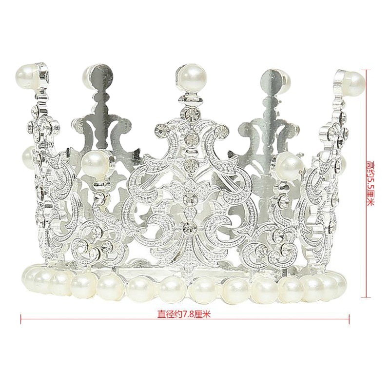 Aleación redonda perla corona decoración de la torta decoración de la hornada mesa de postre vestido de fiesta de cumpleaños corona en stock