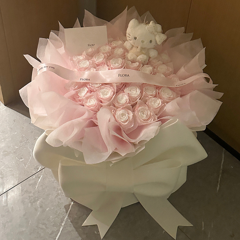 永生花蝴蝶结kt猫玫瑰花束香皂花送闺蜜生日礼物送女友七夕礼物|undefined