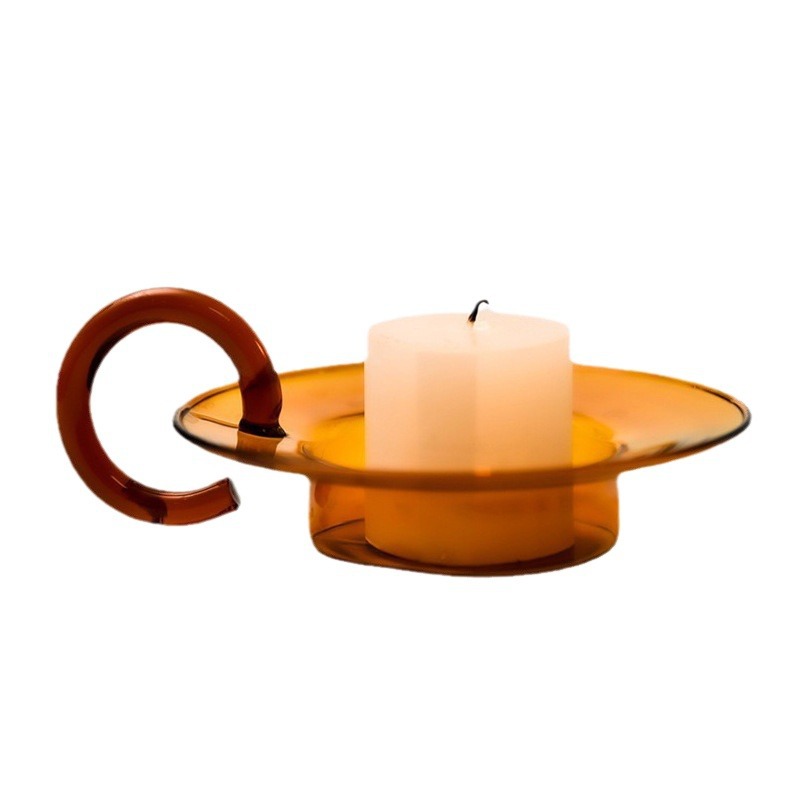 Candelabro redondo de vidrio de color de estilo europeo con mango retro transparente titular de la vela de vidrio del hogar decoración de estilo chino
