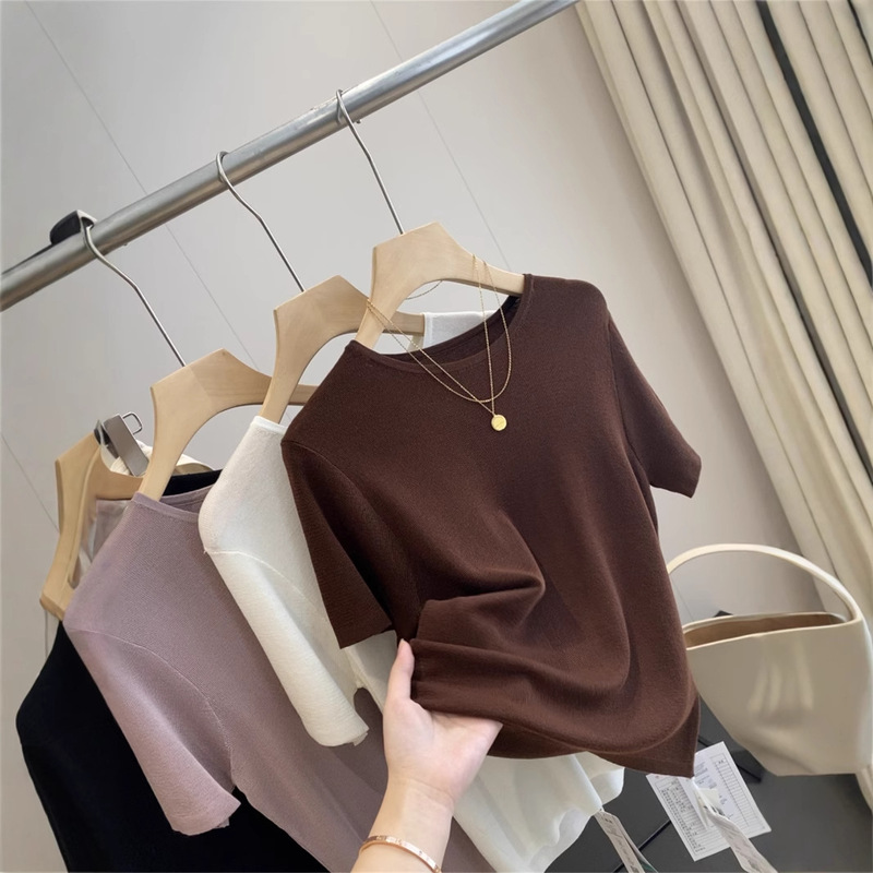 Natural air conditioning! mitsubishi three acetic acid lanjing tencel! Women's loose round neck T-shirt knitted spring and summer G031014