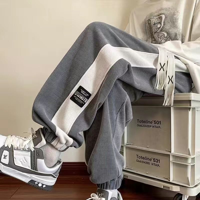 Autumn and Winter New All-match Leg Pants Men's fleece-lined Casual Pants Sports Pants Loose Ins Corduroy Trousers