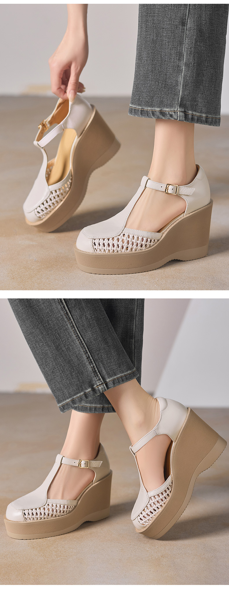 Sandal nữ cao gót đế dày 9,5 cm quai ngang khóa T — đen chi tiết 6