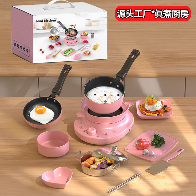 Wholesale Manufacturer Cross-Border Mini Kitchen Full Set of Cooking Girls Kitchen Utensil Set Children's Real Cooking Play House Toys