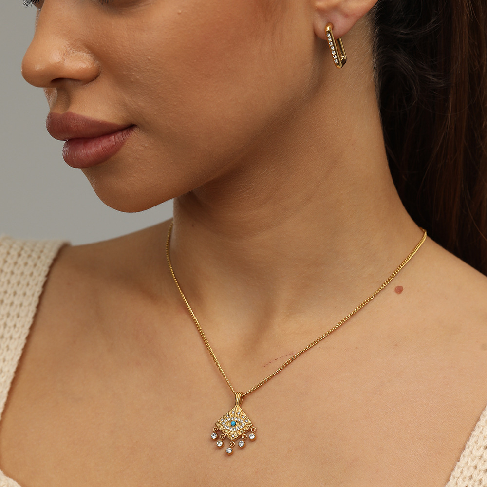 Tiana acero titanio diablo ojo cuadrado collar conjunto de anillo de acero inoxidable 18k diamantes de oro zircon joyas de nicho