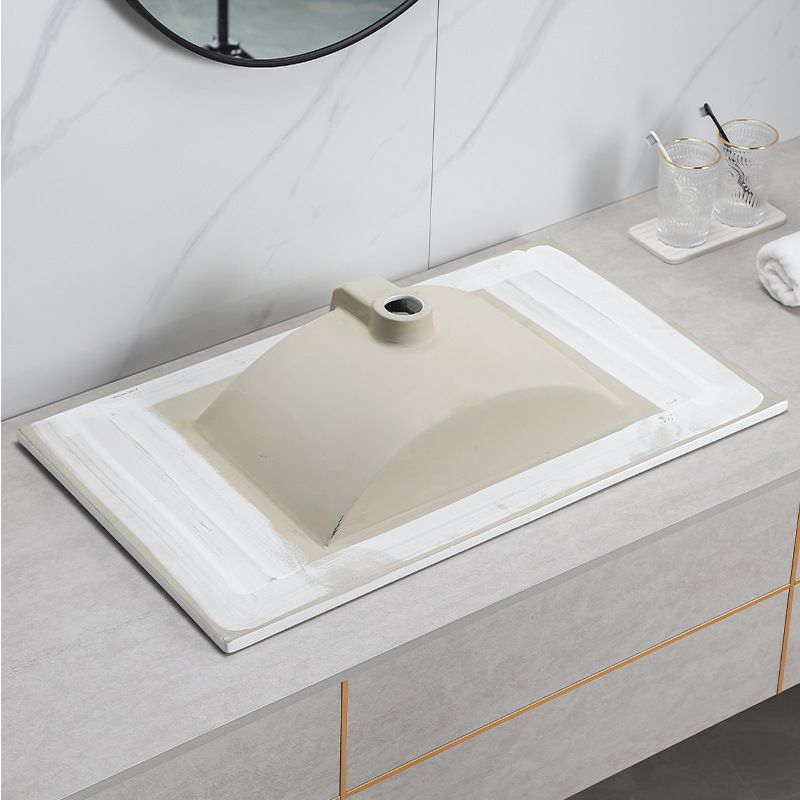Lavabo de Cerámica con Borde Delgado, Mueble de Baño, Lavabo Integrado de Cerámica, Lavabo de Encimera Esmaltado Fácil de Limpiar, Certificado CE, Transfronterizo