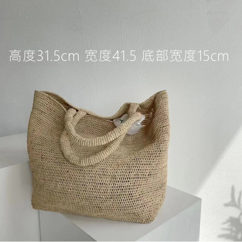 Foreign Trade Madagascar Handmade Women's Straw Woven Bag Natural Rafi Grass Crochet Woven Bag Tote Bag Holiday