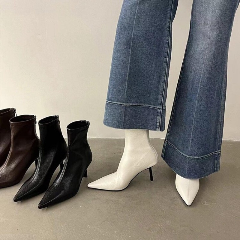 French-style pointed toe kitten heel brown low-heel slim boots, spring and autumn Korean-style ankle boots, low-heel short boots for women French-style pointed toe kitten heel brown low-heel slim boots, spring and autumn Korean-style ankle boots, low-heel short boots for women