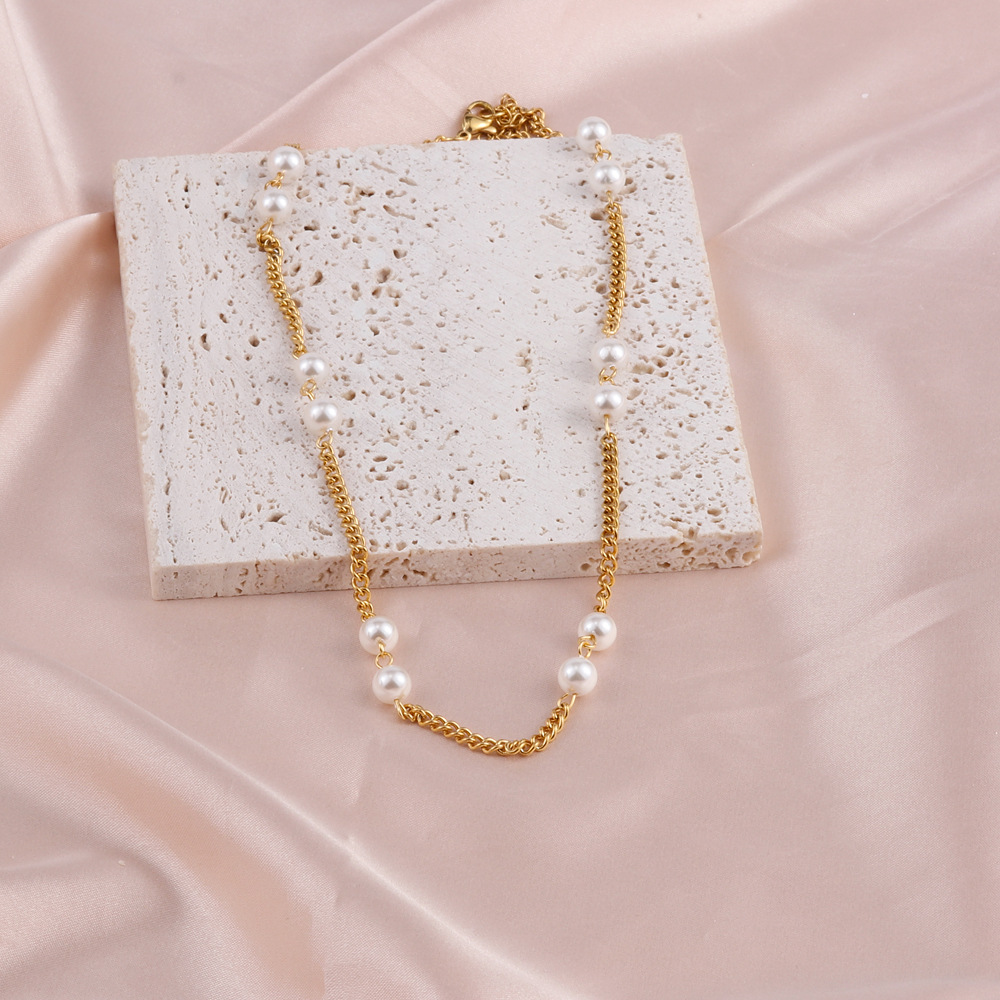 Simple Style Geometric Stainless Steel Plating Artificial Pearls Necklace 1 Piece