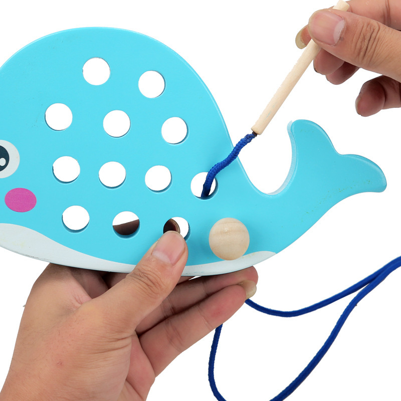 Juguete hecho a mano educativo para niños Botón de cuerda con cordones Juego de coordinación mano-ojo Acción fina Junta de enhebrado