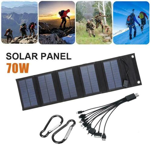 12W Solar Foldable Power Bank Charger, 70W Adjustable, 5V USB Outdoor Phone Portable Solar Panel Charger