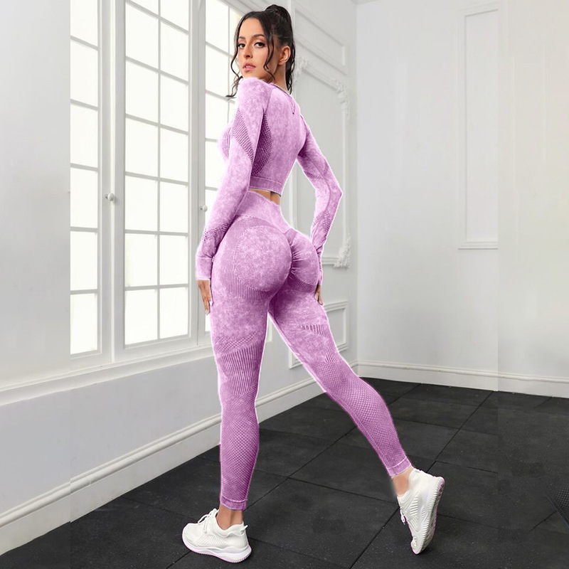 Transfronterizo europeo y americano sin costuras lavado hueco ropa de yoga traje cintura alta cadera levantamiento fitness Pantalones deportes correr ropa de yoga