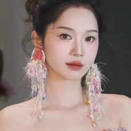 银针布艺喜字几何耳环个性甜美设计感耳钉时尚气质耳饰批发精致