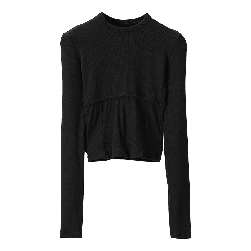 2024 primavera, otoño e invierno negro modal cuello redondo camisa de fondo de las mujeres costura desgaste interior delgado de alta calidad nueva manga larga