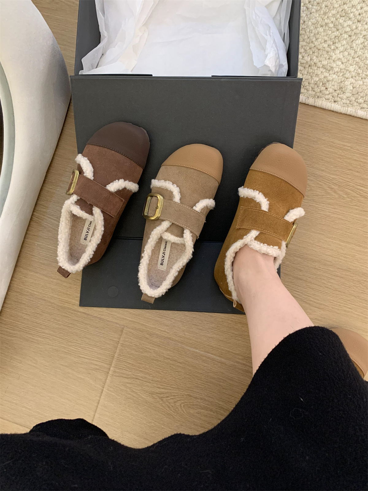 Scarpe basse donna tipo bean shoes foderate in peluche inverno_voghion.com