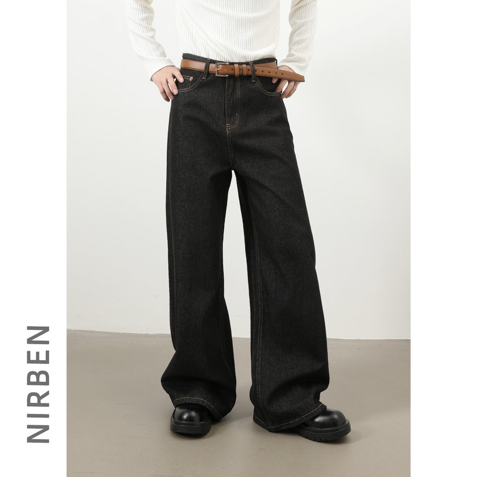 Quần jean nam ống rộng dáng suông màu bò nguyên bản phong cách Mỹ — Denim đen, Ngụy trang màu mơ, màu xanh cổ điển, màu xanh denim