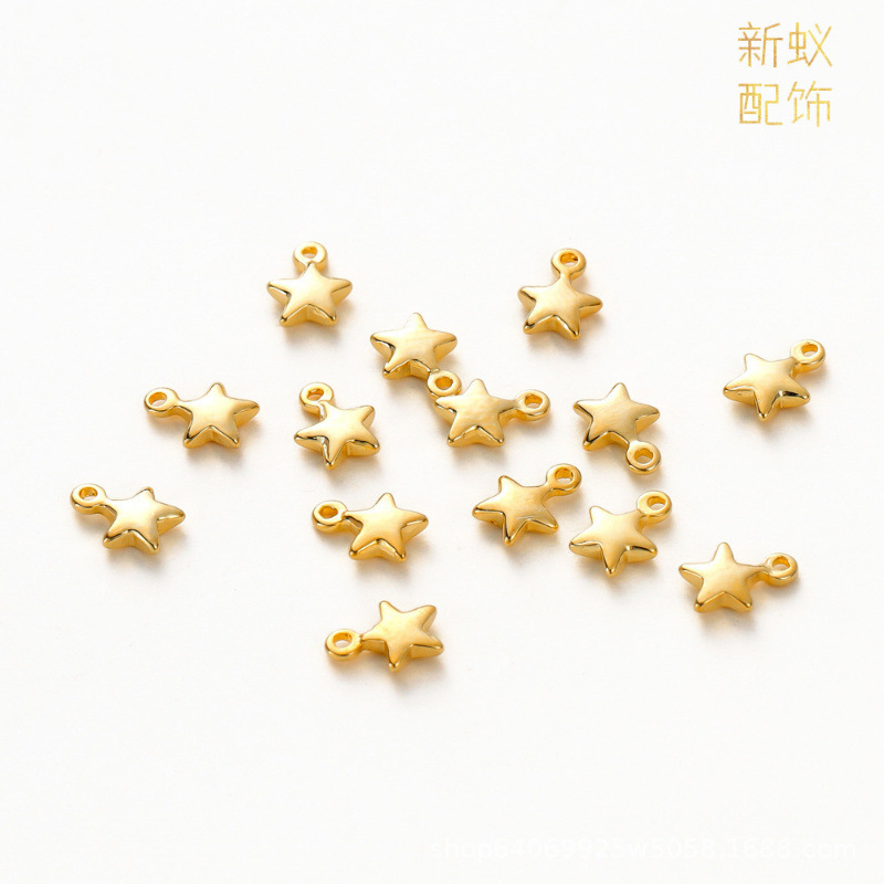 14K Color-Preserving Real Gold Glossy Single Hanging Five-Pointed Star Pendant Pendant Handmade DIY Earrings Necklace Jewelry Accessories