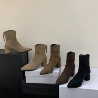 Низкие сапоги острый нос высокие каблуки, демисезонные флисовые челси