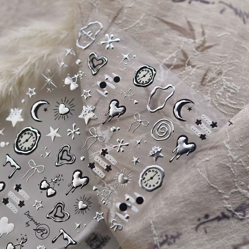 New Liquid Metal Love Heart Nail Stickers, Sweet and Cool, Versatile Embossed Stars, Clocks, Love Hearts, Cartoon Nail Stickers New Liquid Metal Love Heart Nail Stickers, Sweet and Cool, Versatile Embossed Stars, Clocks, Love Hearts, Cartoon Nail Stickers