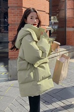 羽绒棉服女短款2025新款韩版宽松棉衣时尚绿色连帽面包工装棉袄