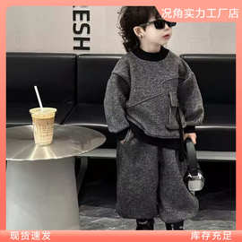 男童春秋季套装2025新款儿童秋冬酷帅加绒卫衣百搭束脚裤子两潮流