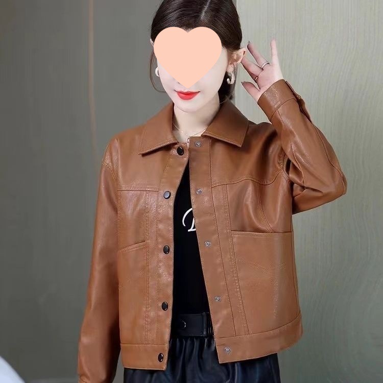 Soft Leather Jacket Women's Short Fashion Jacket Lapel Jacket Casual Leather Jacket