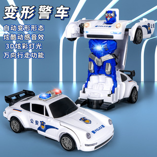 Boy gift police car deformation robot sound and light electric children's universal wheel toy spray public security car wholesale