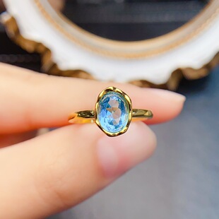 New natural topaz ring S925 silver inlaid main stone 6*8mm Joker net red explosions women's jewelry wholesale