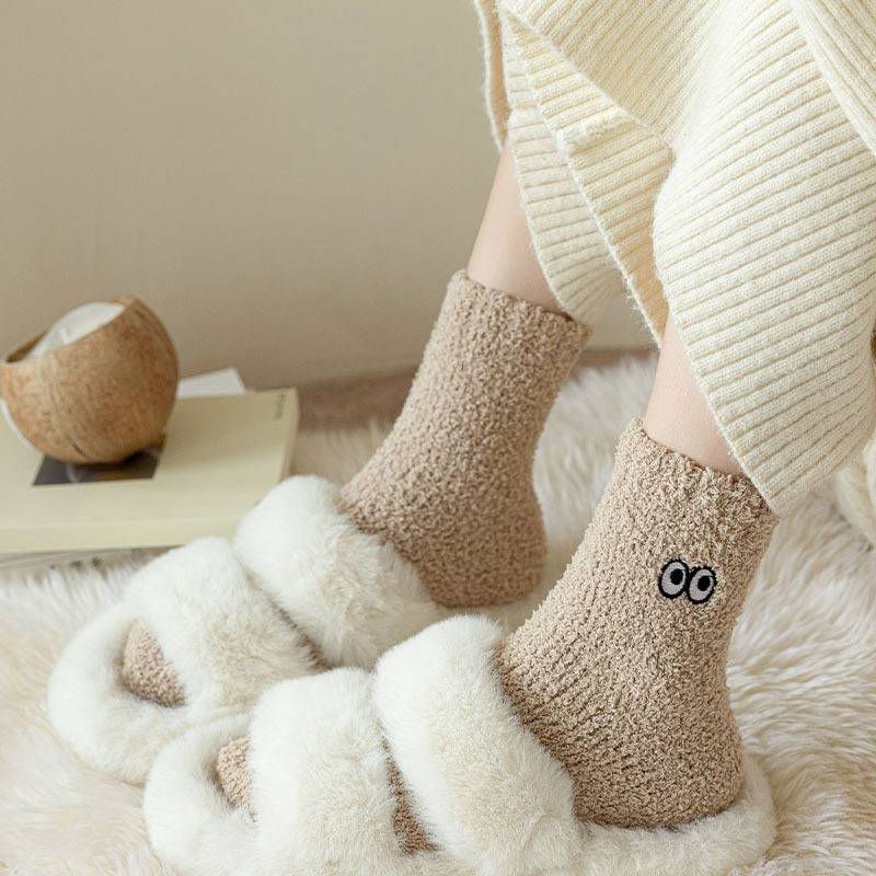 100g Weight Socks Classification Socks Lingerie Type coral fleece Fabric Type A Pair Quantity Home, Sleeping Occasion Eye, Solid Color Pattern Winter Season Women's Gender Cute Style Women's Cute Eye Solid Color Coral Fleece Crew Socks A Pair 2