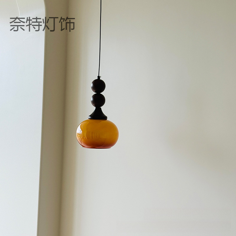 床头小吊灯中古南洋风法式复古美式设计师单头实木主卧室吧台线灯