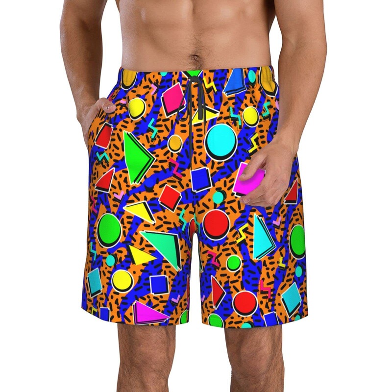 Summer Geometric Pattern 3D Digital Print Shorts for Couples, Men and Women, Japanese Style Trendy Beach Shorts with Ice Feel Summer Geometric Pattern 3D Digital Print Shorts for Couples, Men and Women, Japanese Style Trendy Beach Shorts with Ice Feel