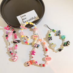 卡通飛機小女警串珠手機鏈童趣手機掛繩短款手繩腕帶式便捷鑰匙扣