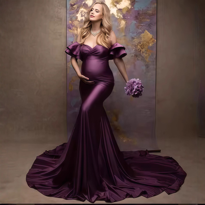 Dress European and American Style Simple and Fashionable New High-Elasticity Maternity Dress for Photo Shoots and Slimming Fishtail Gown Dress European and American Style Simple and Fashionable New High-Elasticity Maternity Dress for Photo Shoots and Slimming Fishtail Gown