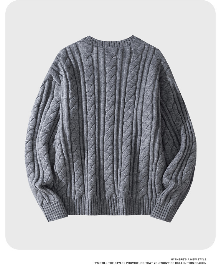 Pull en maille torsadée pour homme - Pull col rond d'inspiration streetwear pour l'automne et l'hiver (noir, beige, marron, gris)_voghion.com