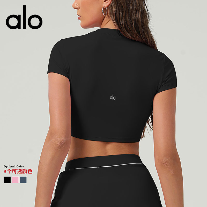aloyoga新款速干运动上衣女短袖跑步夏季训练健身T恤撞色瑜伽服|undefined