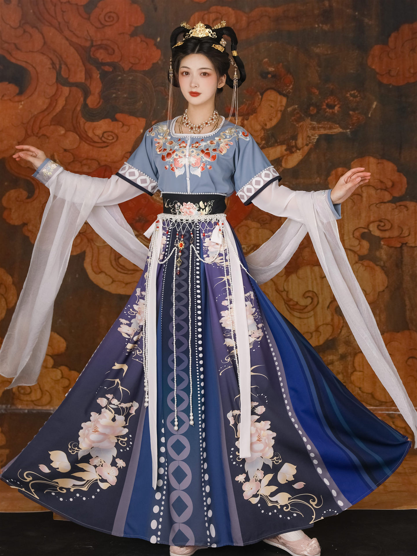 汉虞葵【逍遥赋】汉服女中国风原创坦领齐腰三件套日常敦煌风春夏-阿里巴巴