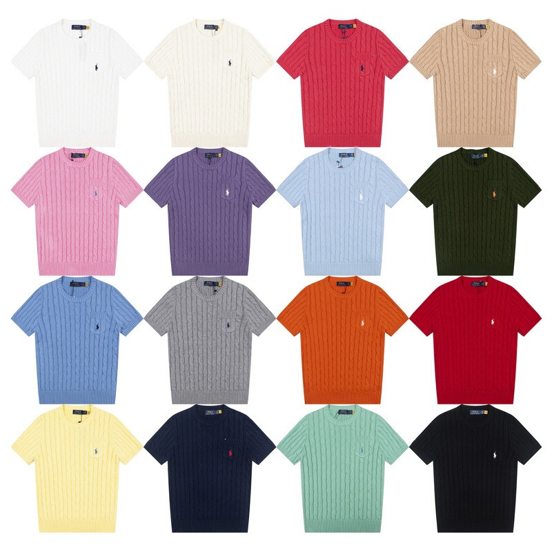 Summer Rl High-Quality Qr Code Scannable Pony Embroidery Classic Women's Pullover Pocket Style Slim Fit Cotton Knit Short-Sleeve Top