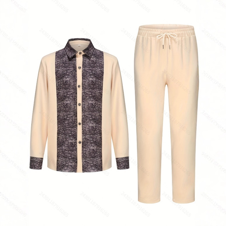 Muslim Sets „Freizeitanzug-Set für Herren mit afrikanischem Print – Tradition trifft Eleganz – Hemd mit ethnischem Patchwork-Muster & schwarze Hose (S-XXL)“_voghion.com