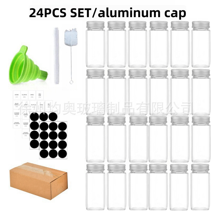 Juego de frascos de condimentos de vidrio con tapa de madera de bambú o acacia, elegante set de cocina