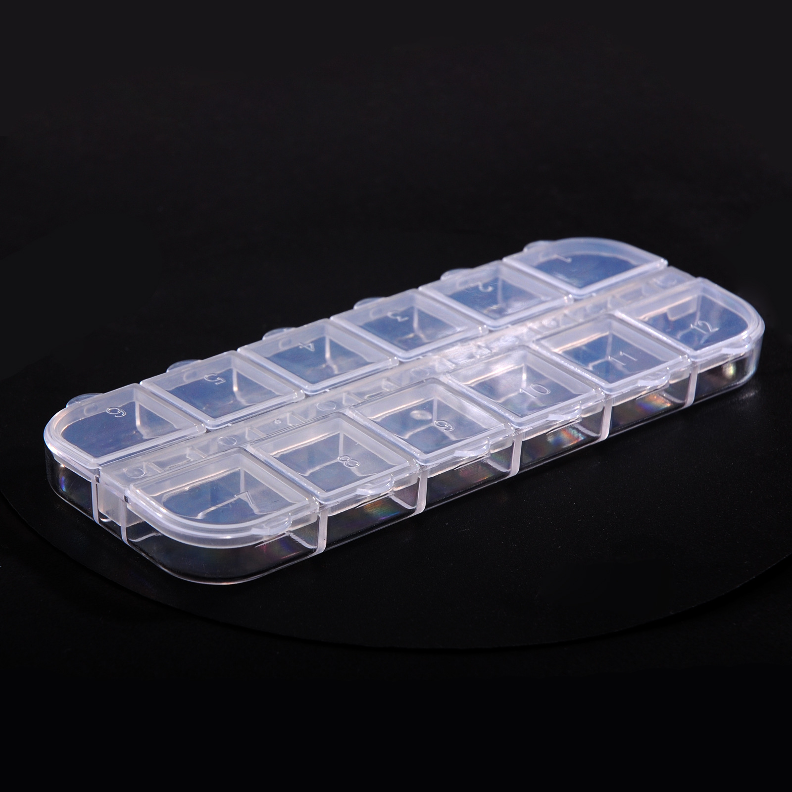 Long drill box nail drill jewelry box lid transparent 12 double row single open nail drill Pearl Box Wholesale