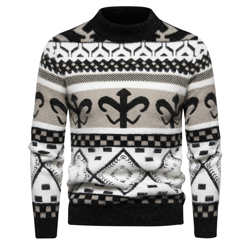 men's sweaters autumn and winter new fashion printed round neck sweaters retro sweaters men's tops_voghion.com
